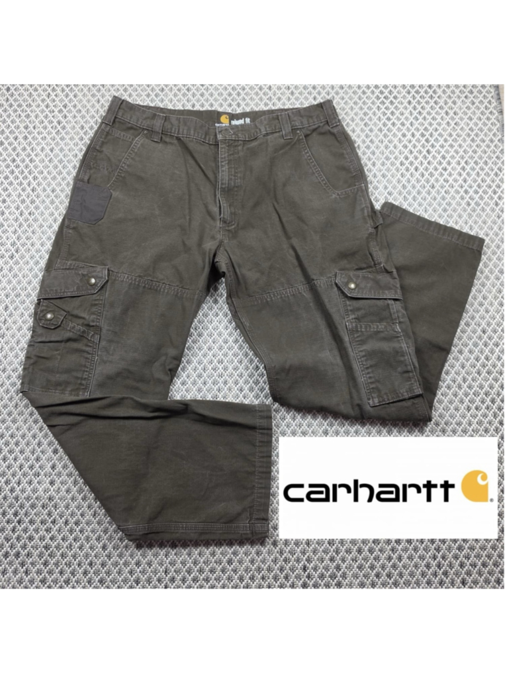 Carhartt Double Knee Cargo Pants Mens 40x32 Olive Brown Ripstop Workwear Utility